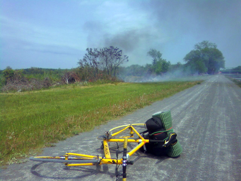erie-canal-bike-path-burning-bush We saw a burning bush near the canal path. There was a lot of black smoke blowing everywhere and it was strange. No one was around.