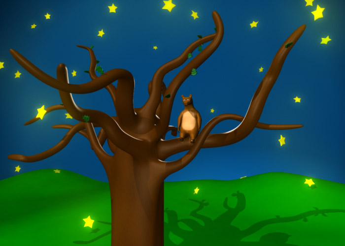 final image of a bear in a tree with falling stars