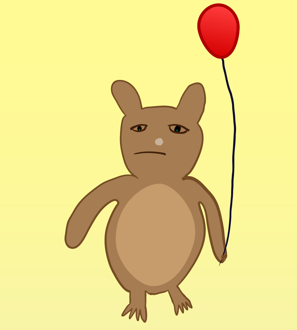 sad bear holidng a red balloon