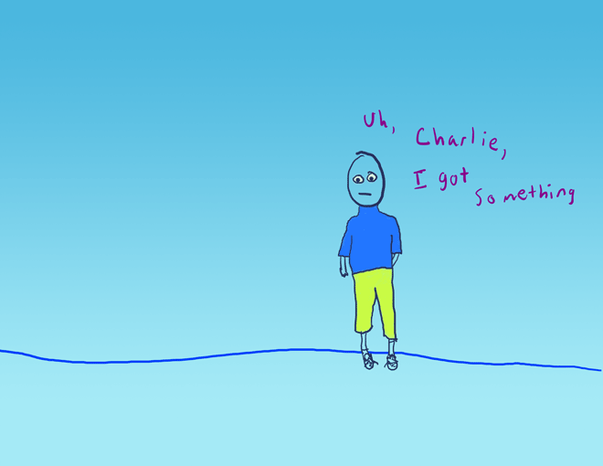 single guy with yellow pants blue shirt